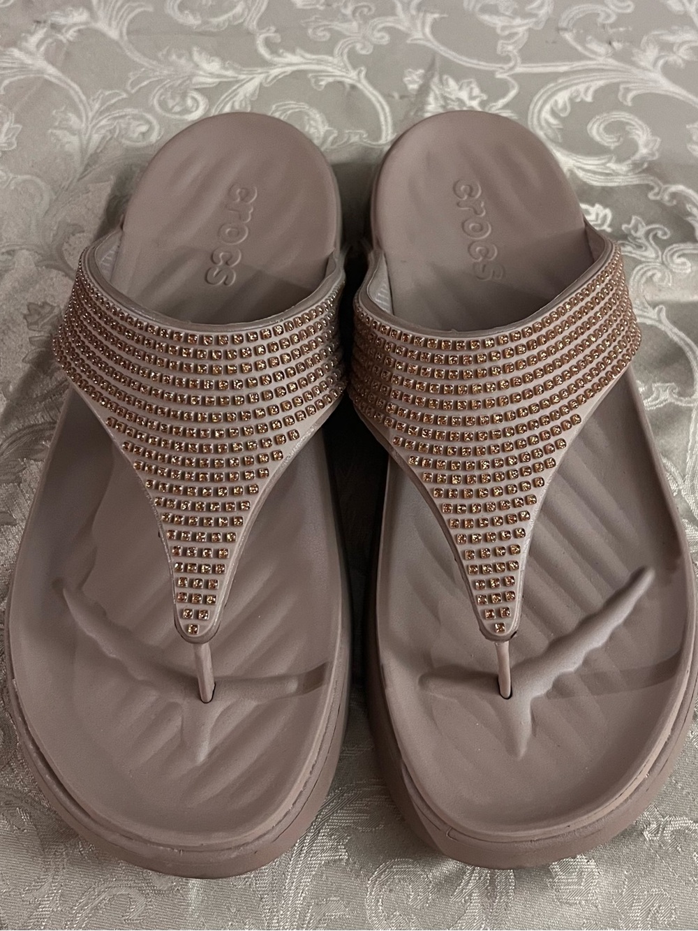 Crocs Women's Rose Blush Jeweled Thong Sandals
